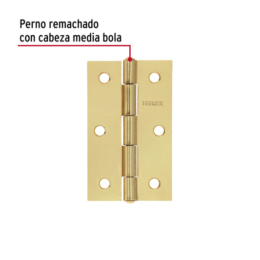 Bolsa 2 bisagras rectangulares 3-1/2 x 2-1/8" acero latonado · vista 2