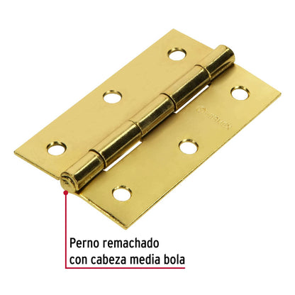 Bisagra rectangular de tres y media pulgadas en acero latonado