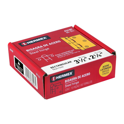 Bisagra rectangular de tres y media pulgadas en acero latonado