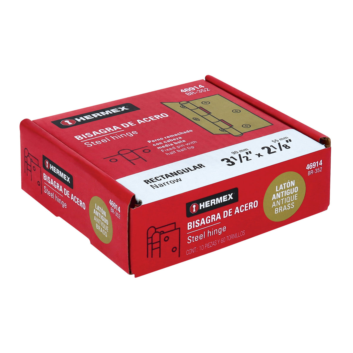 Bisagra rectangular 3-1/2 x 2-1/8", latón antiguo · vista 4
