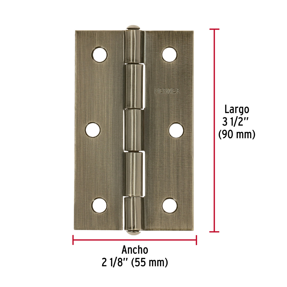 Bisagra rectangular 3-1/2 x 2-1/8", latón antiguo · vista 3