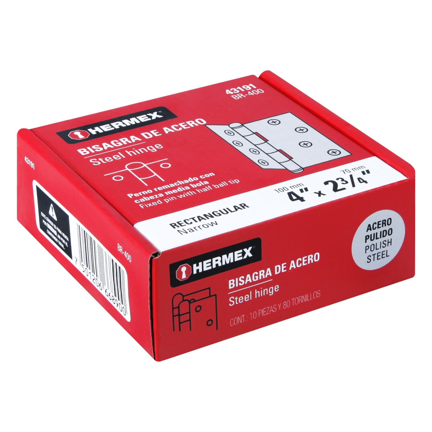 Bisagra rectangular de 4 pulgadas en acero pulido