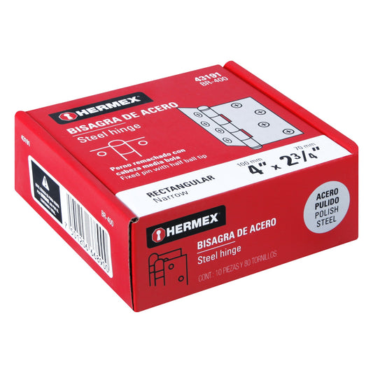 Bisagra rectangular de 4 pulgadas en acero pulido