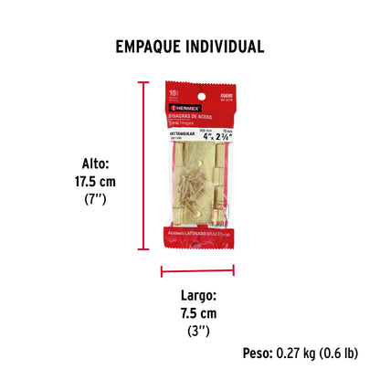 Bolsa 2 bisagras rectangulares 4 x 2-3/4", acero latonado · vista 5