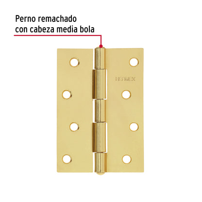 Bolsa 2 bisagras rectangulares 4 x 2-3/4", acero latonado · vista 3