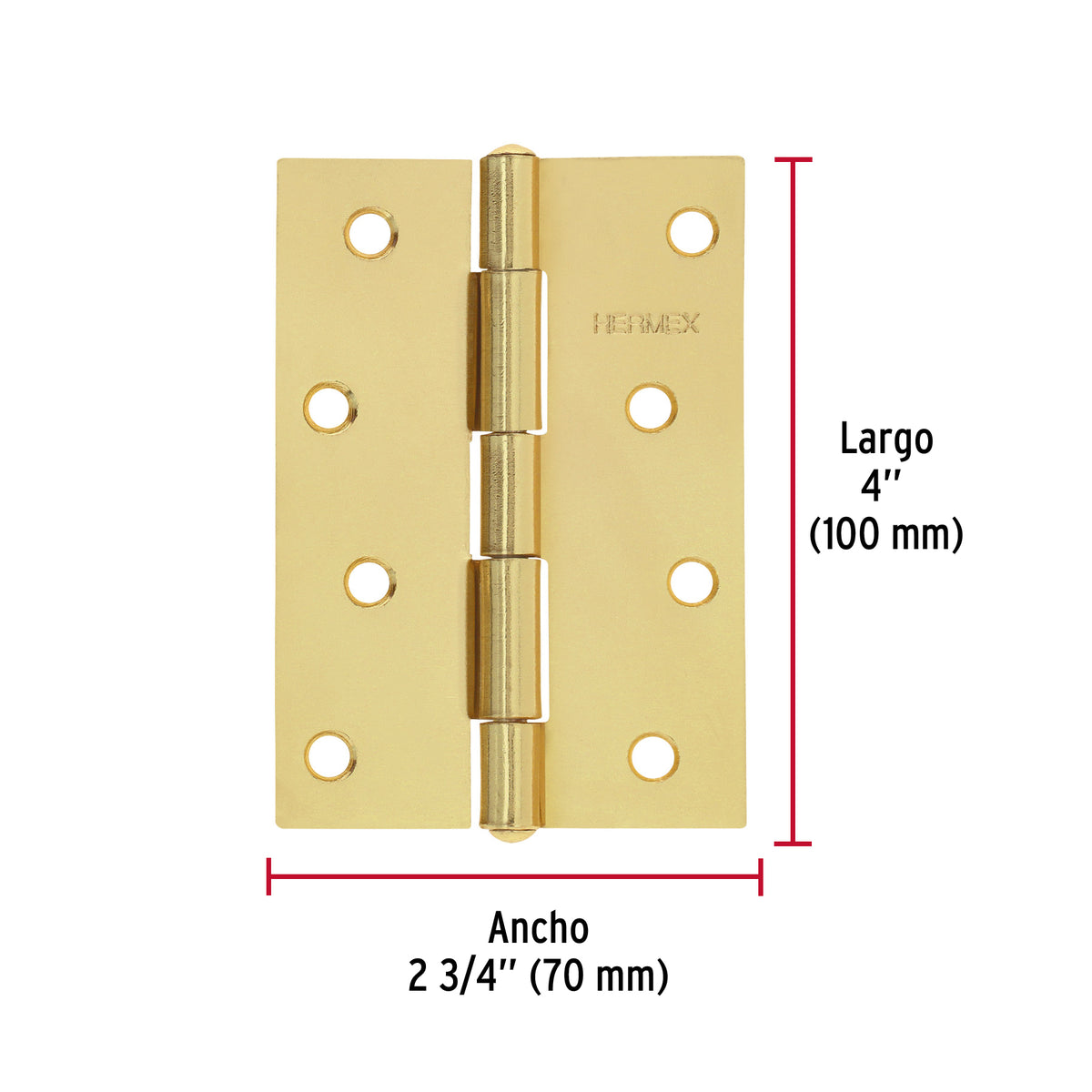 Bolsa 2 bisagras rectangulares 4 x 2-3/4", acero latonado · vista 4