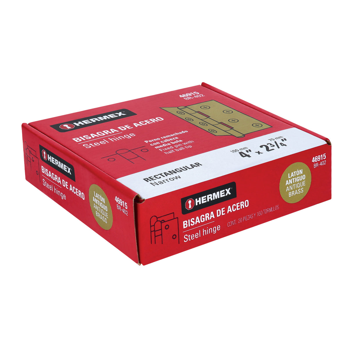Bisagra rectangular 4 x 2-3/4", latón antiguo · vista 4