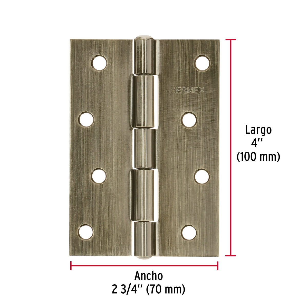 Bisagra rectangular 4 x 2-3/4", latón antiguo · vista 3