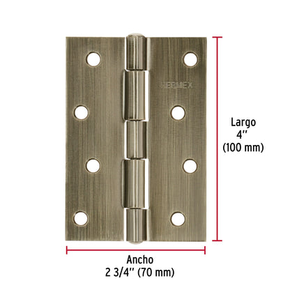 Bisagra rectangular 4 x 2-3/4", latón antiguo · vista 3