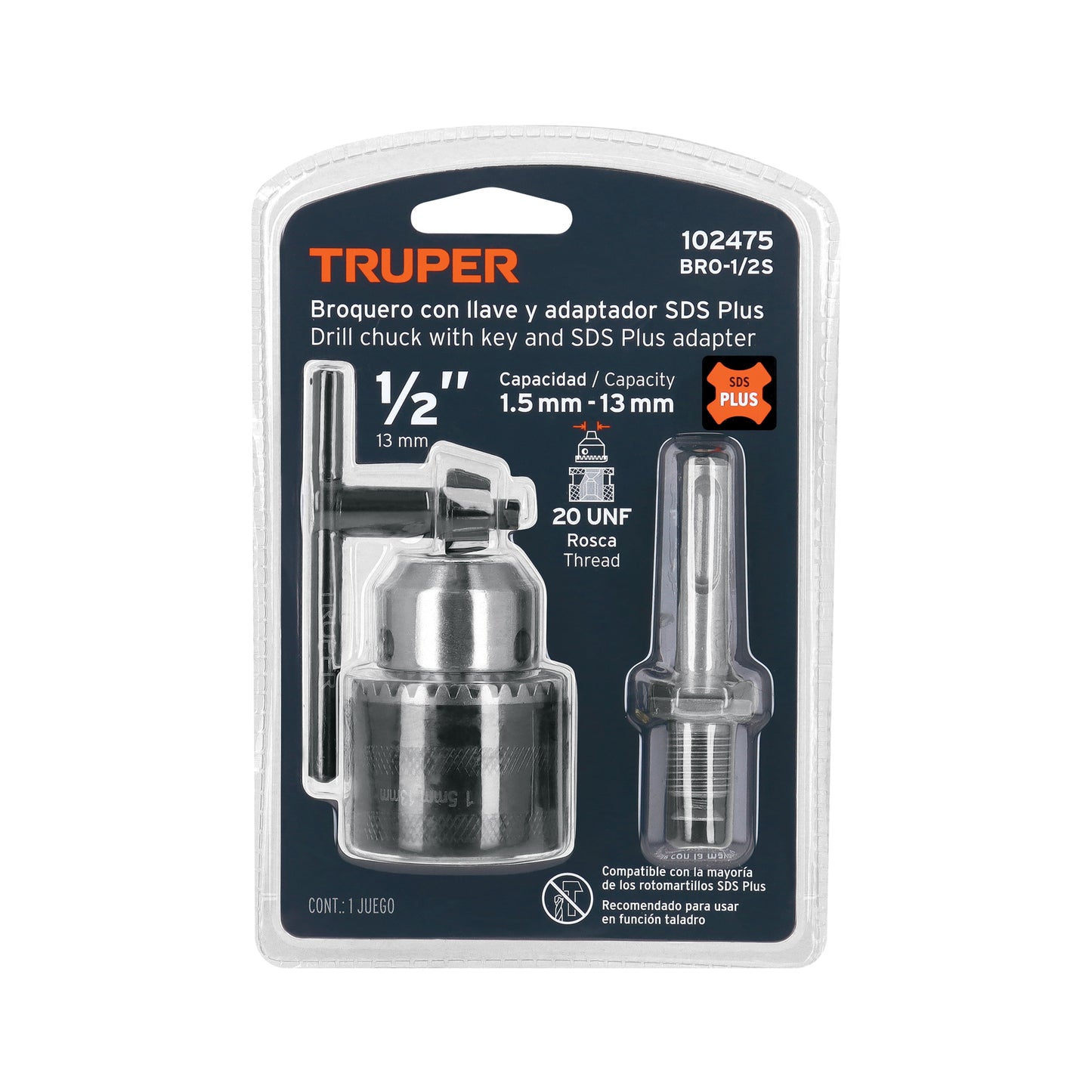 Broquero 1/2" con llave y adaptador SDS Plus TRUPER