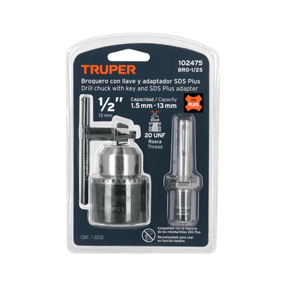 Broquero 1/2" con llave y adaptador SDS Plus TRUPER