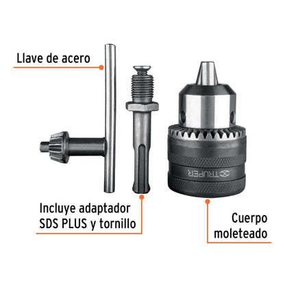Broquero 1/2" con llave y adaptador SDS Plus TRUPER