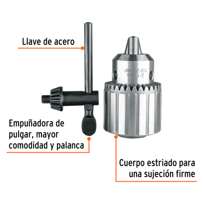 Broquero 1/2" con llave cuerpo estriado TRUPER EXPERT
