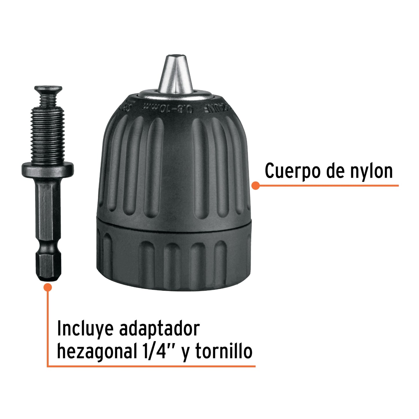 Broquero de 3/8" sin llave con adaptador hexagonal de 1/4"