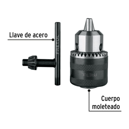 Broquero 3/8" con llave cuerpo moleteado PRETUL