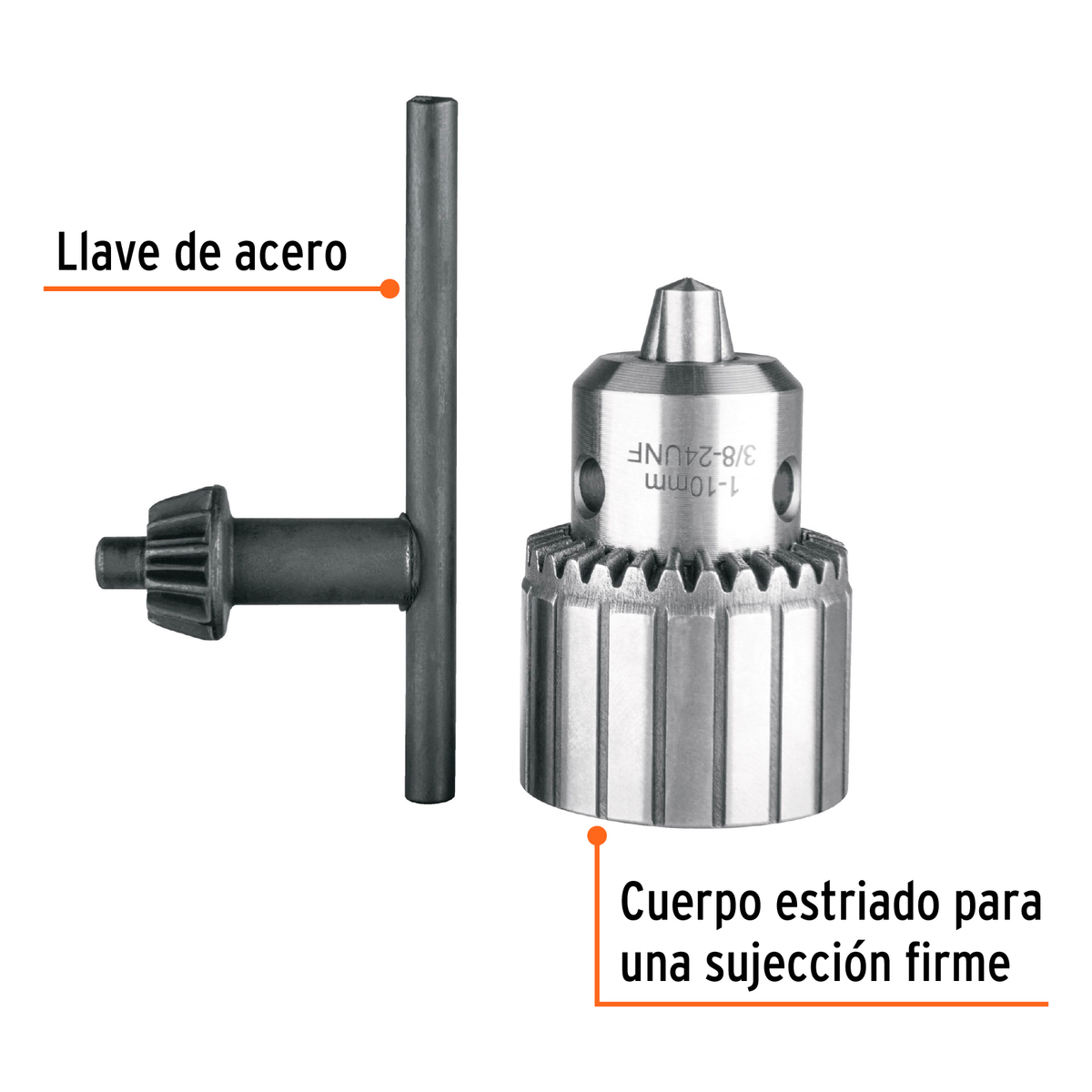 Broquero 3/8" con llave cuerpo estriado TRUPER EXPERT