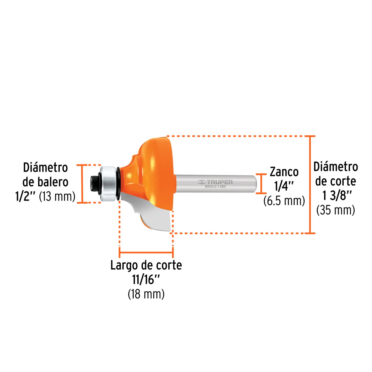 Broca para router clásica 1-3/8" con balero