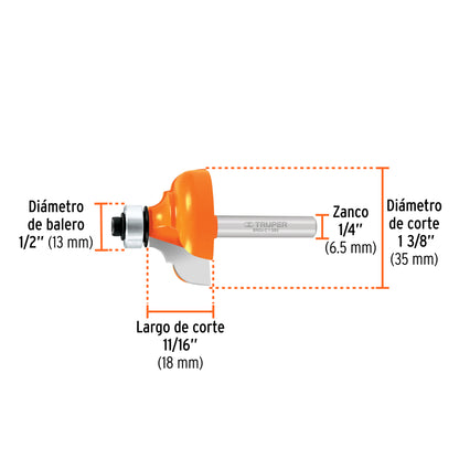 Broca para router clásica 1-3/8" con balero