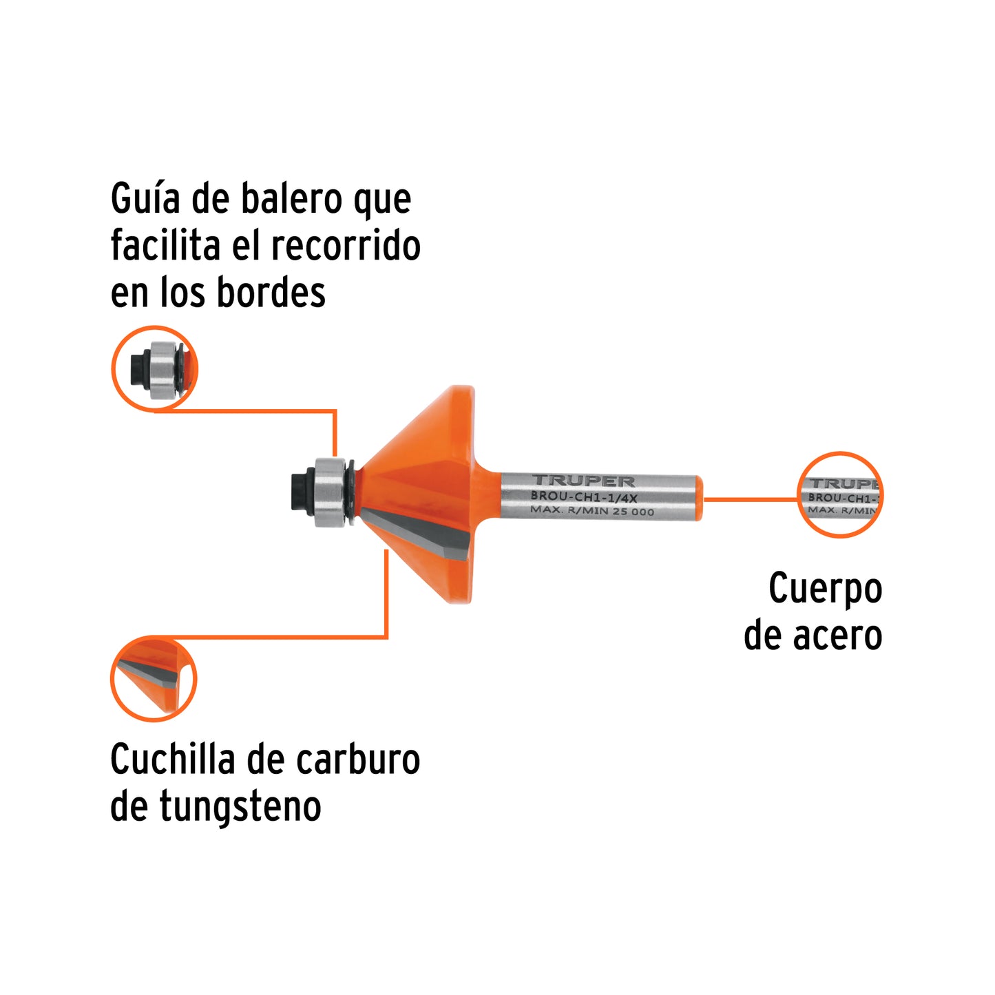 Broca para router chaflán 1-1/4" con balero