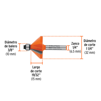 Broca para router chaflán 1-1/4" con balero