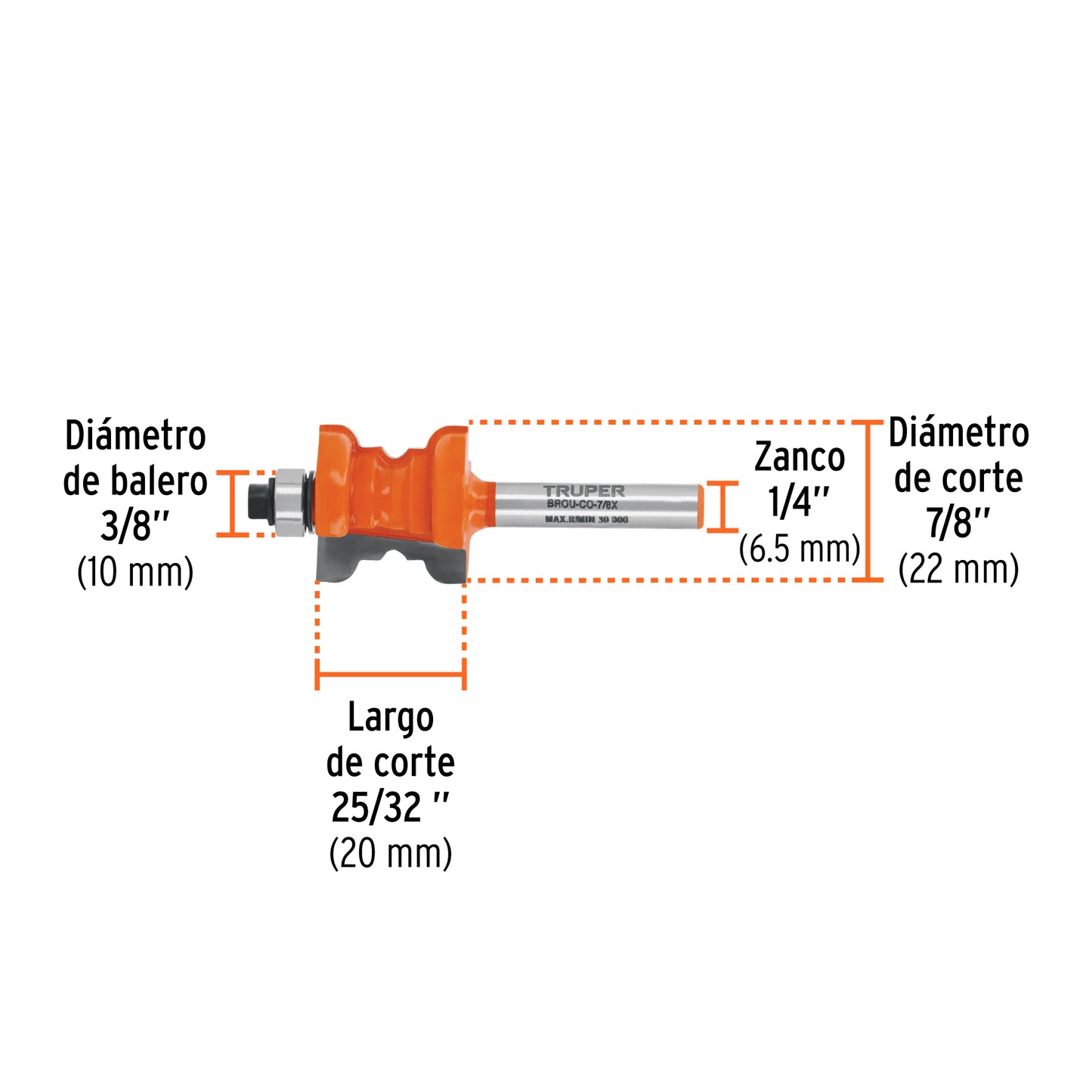 Broca para router collarín 7/8" con balero