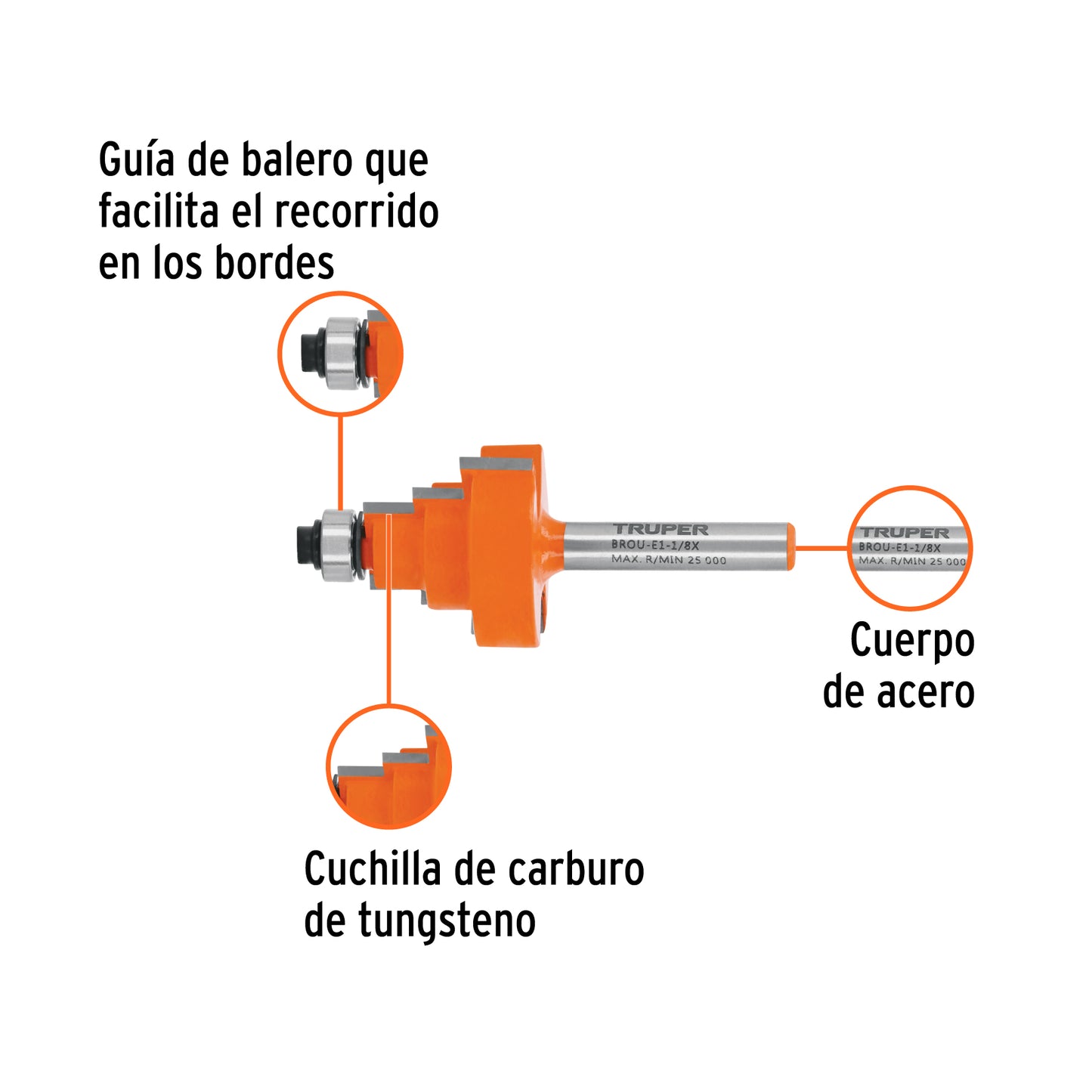 Broca para router escalonada 1-1/8" con balero