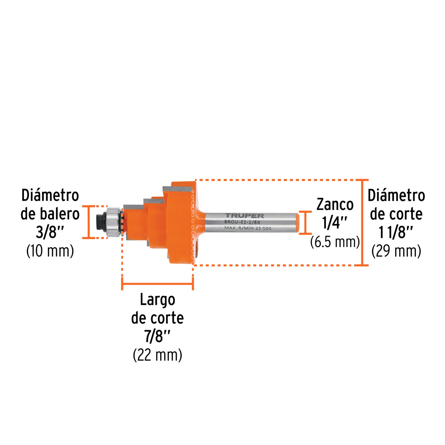 Broca para router escalonada 1-1/8" con balero
