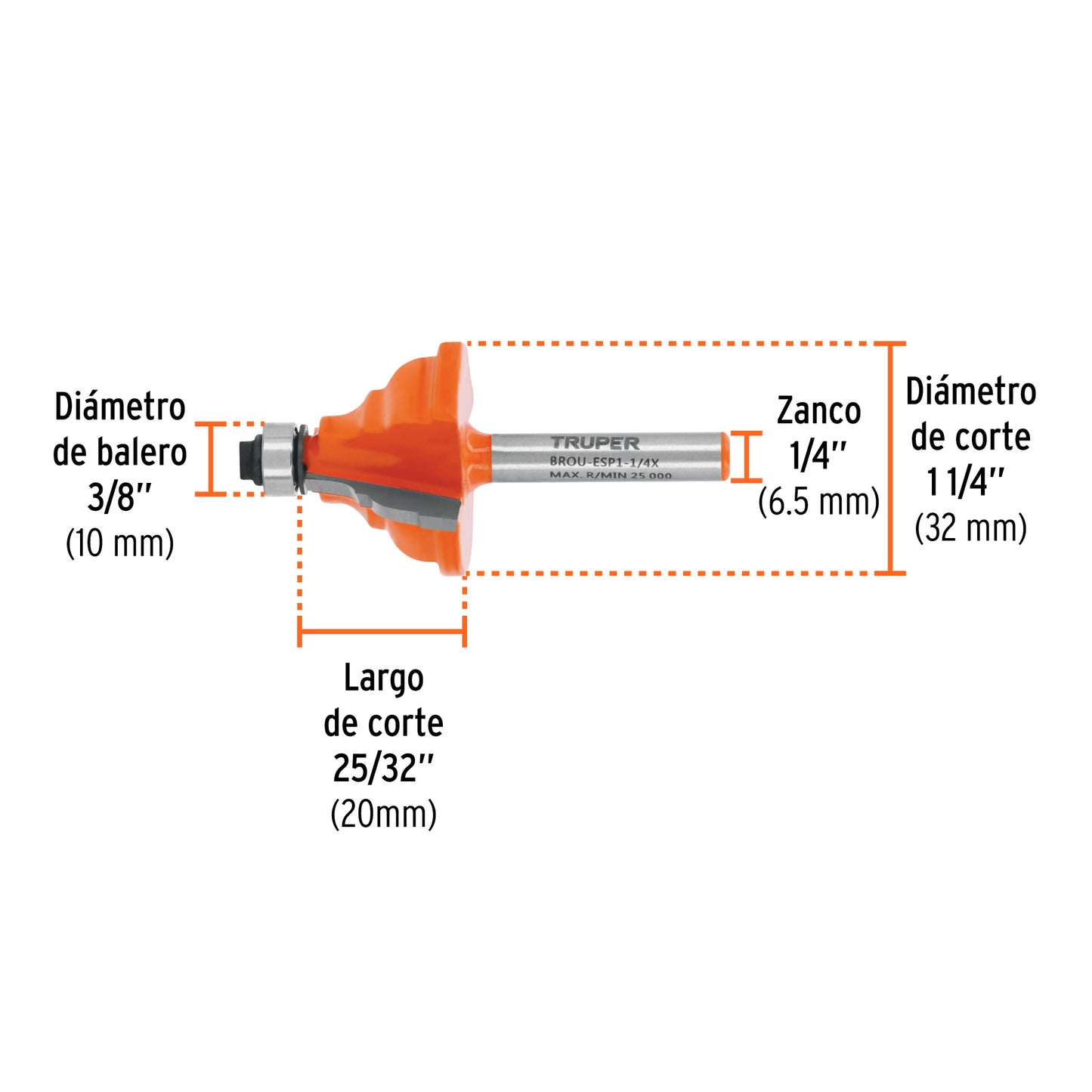 Broca para router española 1-1/4" con balero