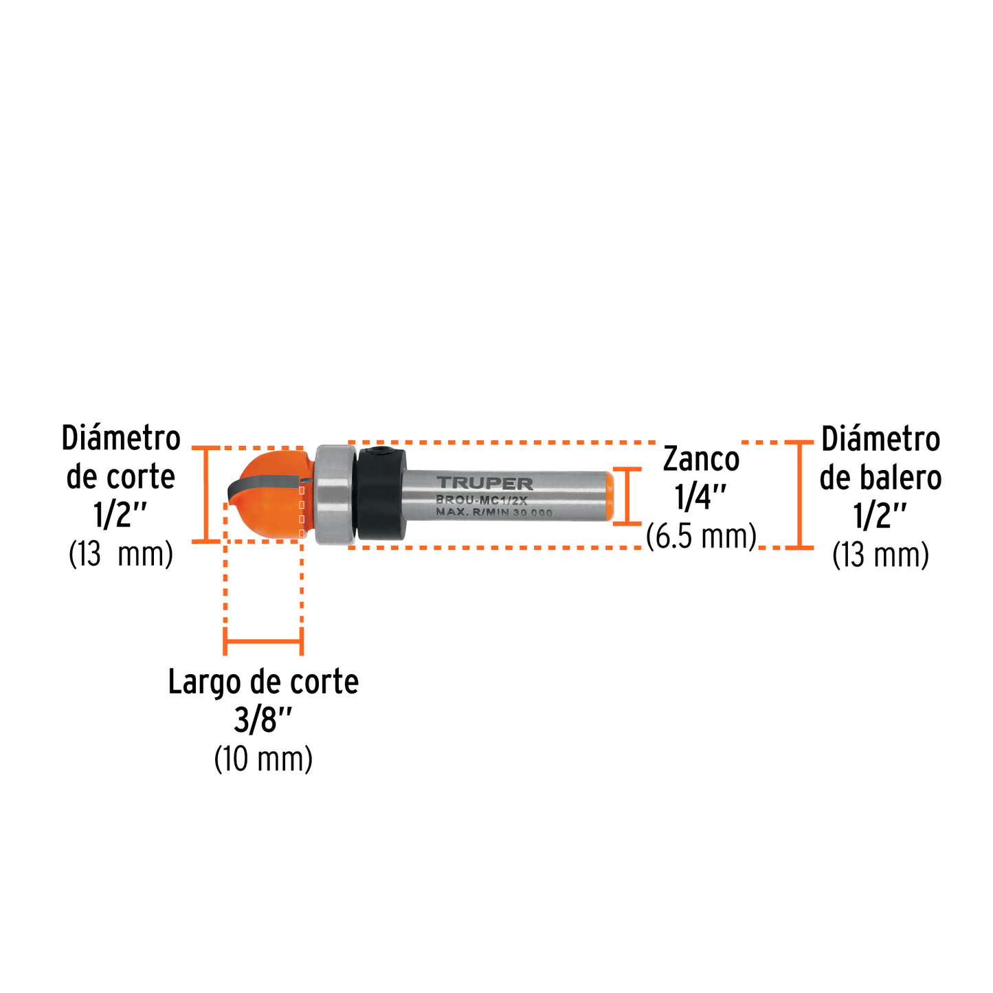 Broca para router media caña 1/2 pulg. con balero