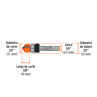 Broca para router media caña 1/2 pulg. con balero