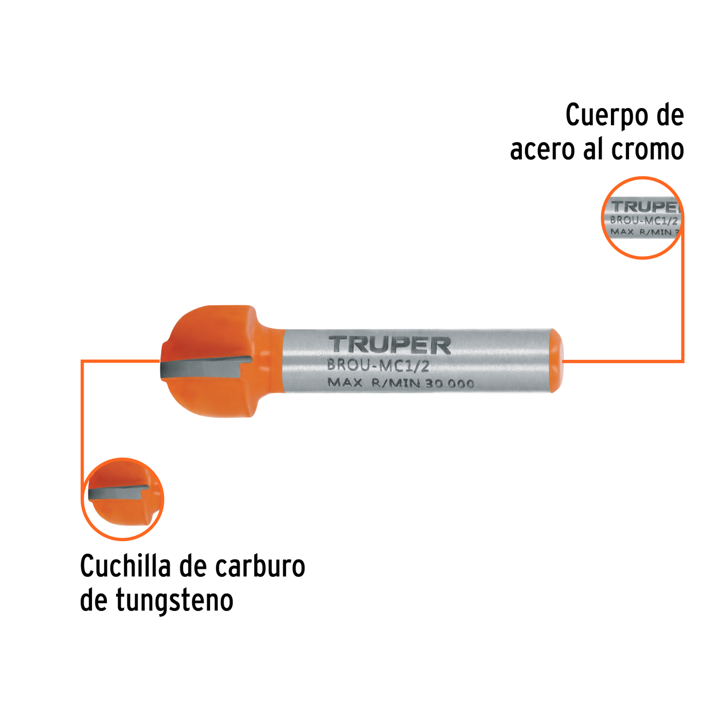 Broca para router media caña 1/2"