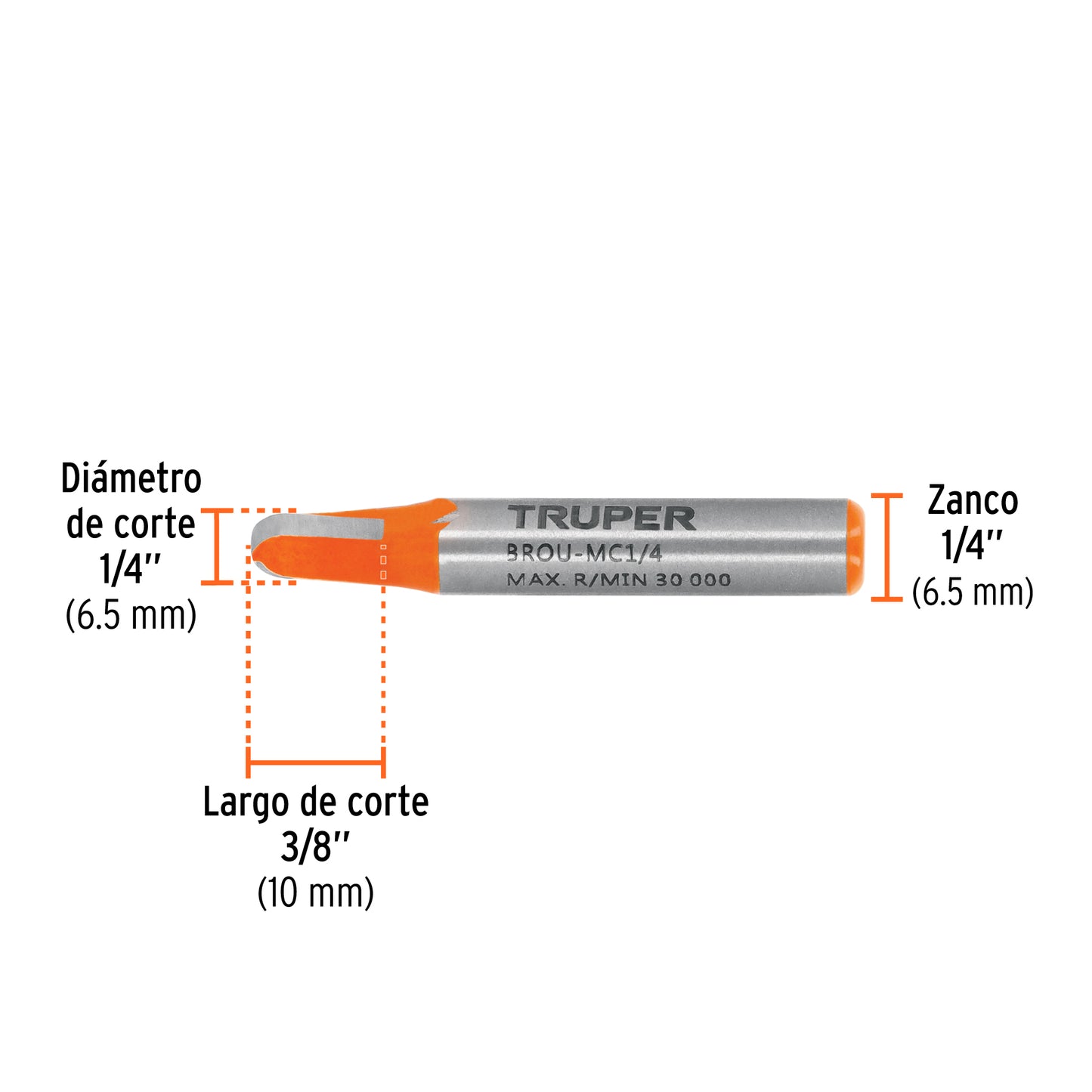 Broca para router media caña 1/4"
