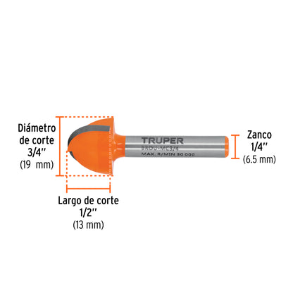 Broca para router media caña 3/4"