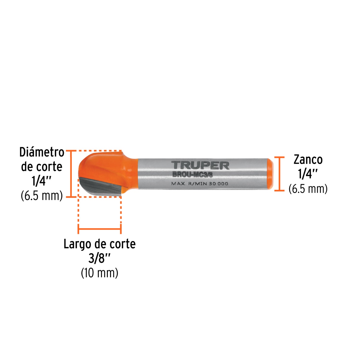Broca para router media caña 3/8"