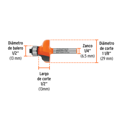 Broca para router pecho paloma 1-1/8"