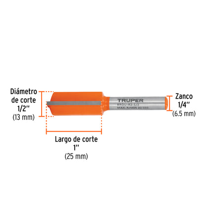 Broca para router recta 2 filos 1/2"