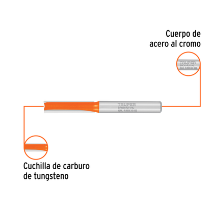Broca para router recta 2 filos 1/4" larga