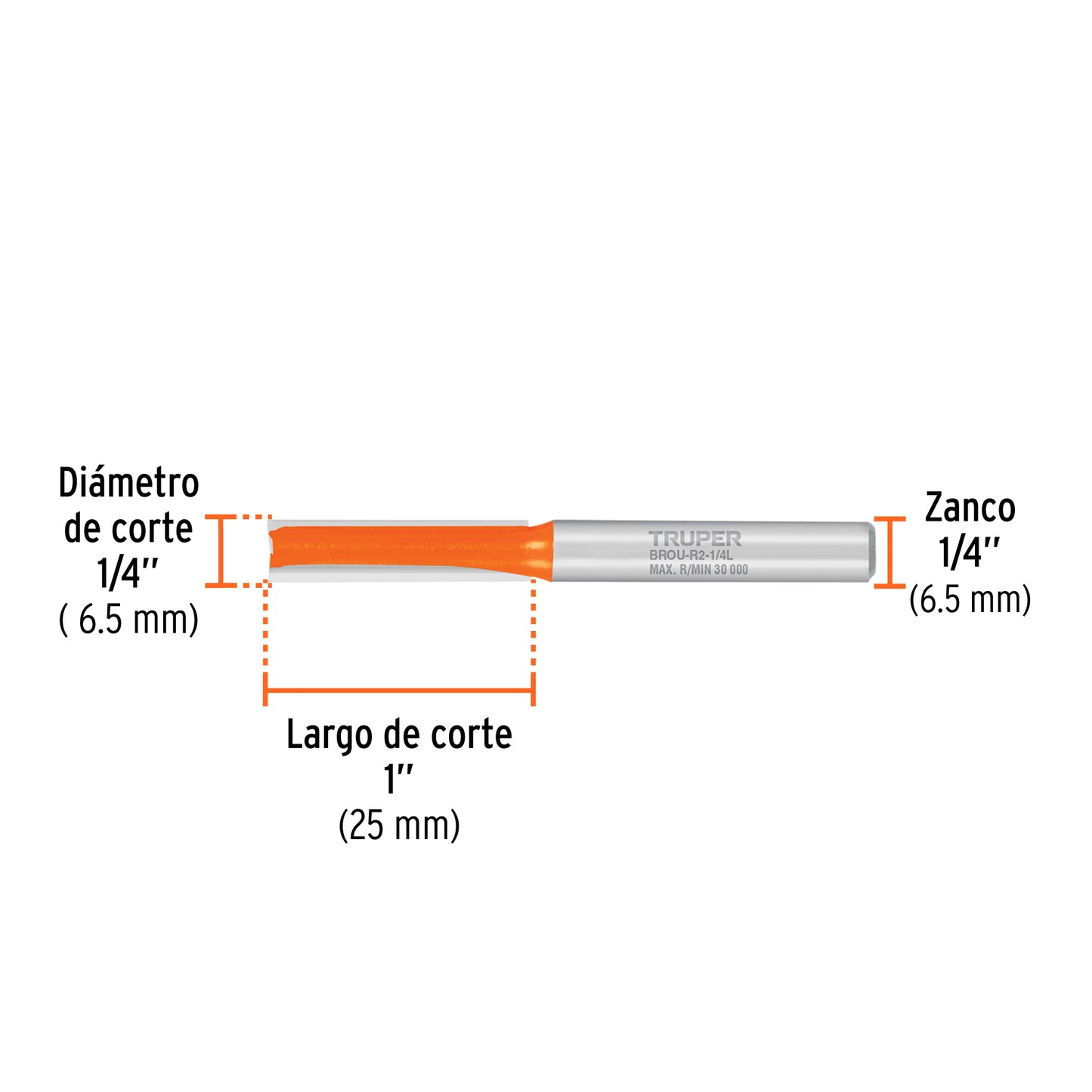 Broca para router recta 2 filos 1/4" larga