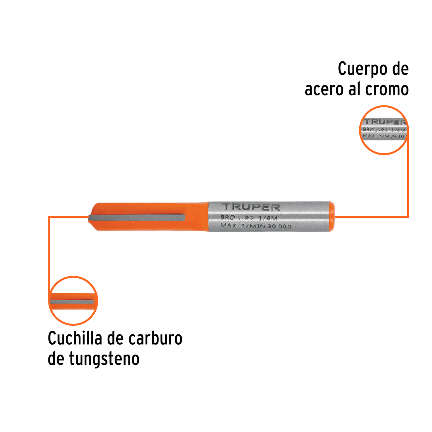 Broca para router recta 2 filos 1/4" mediana