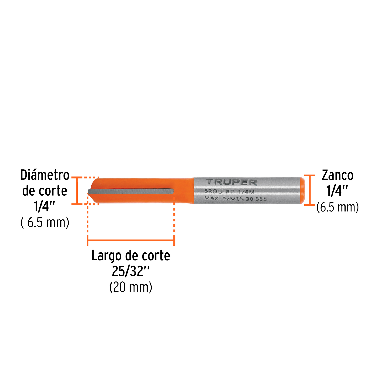 Broca para router recta 2 filos 1/4" mediana