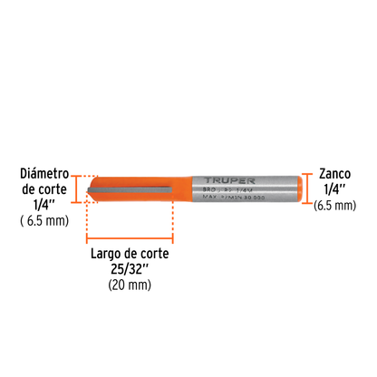 Broca para router recta 2 filos 1/4" mediana