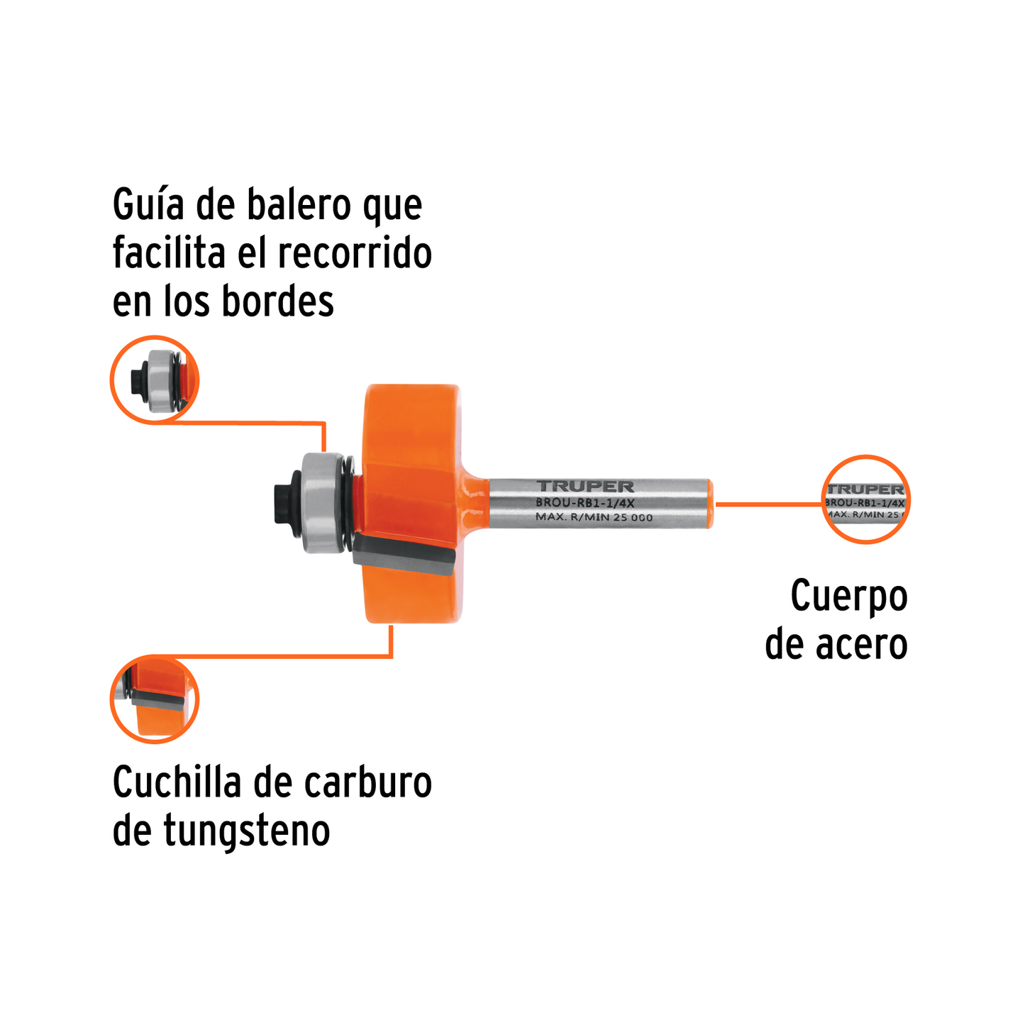 Broca para router rebajado 1-1/4" con balero