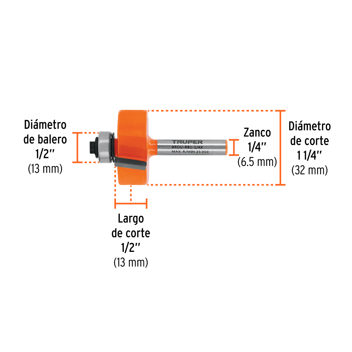 Broca para router rebajado 1-1/4" con balero