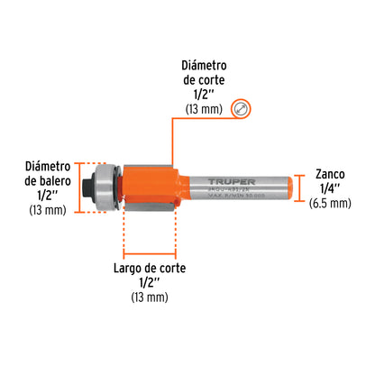 Broca para router corte recto 1/2"