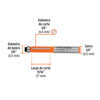 Broca para router, corte recto, 1/4" con balero · vista 3