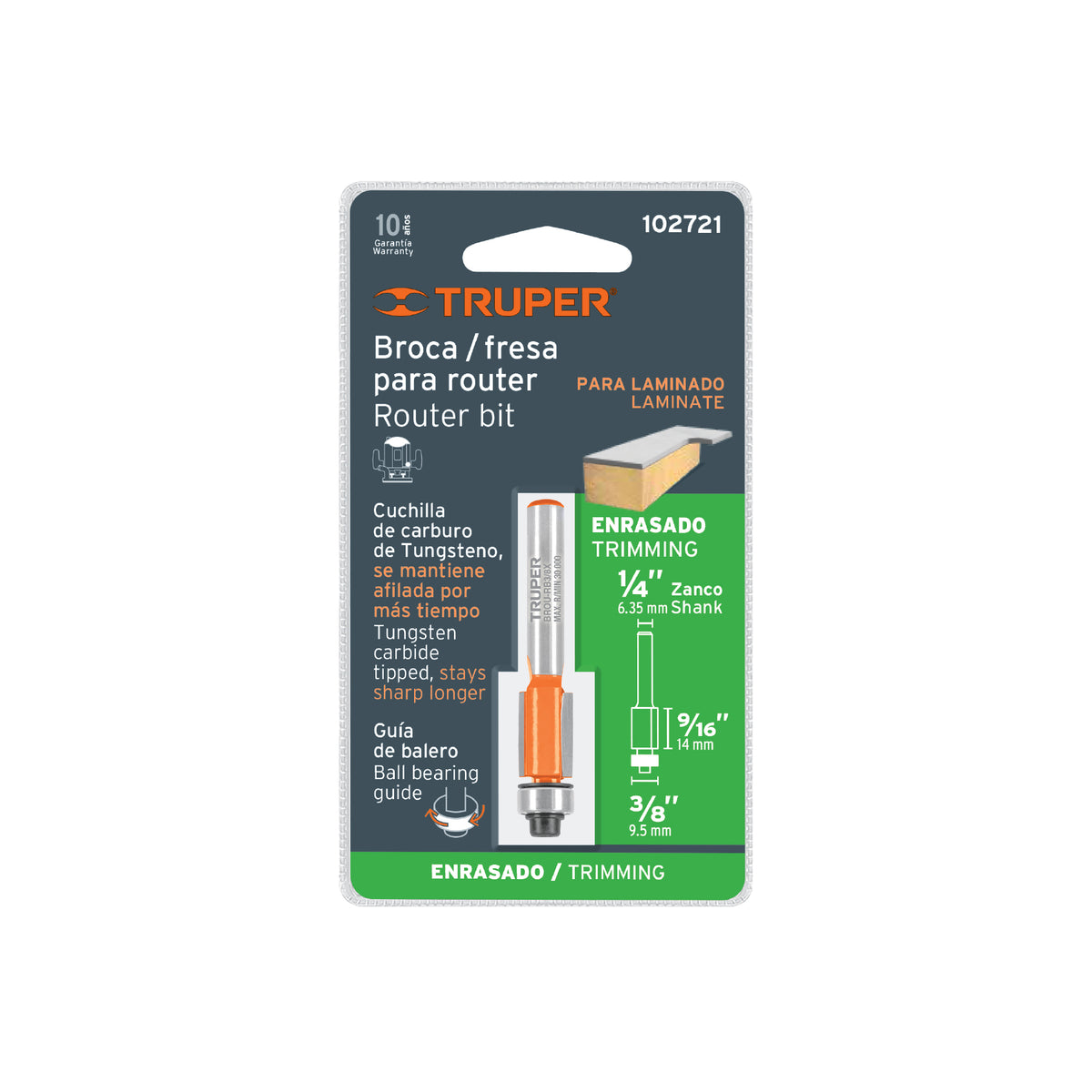 Broca para router, corte recto, 3/8" con balero · vista 4