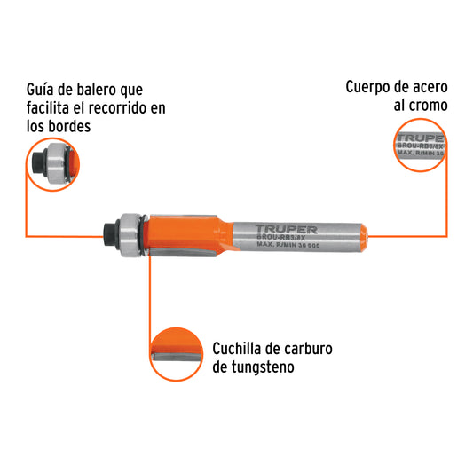 Broca para router, corte recto, 3/8" con balero · vista 2