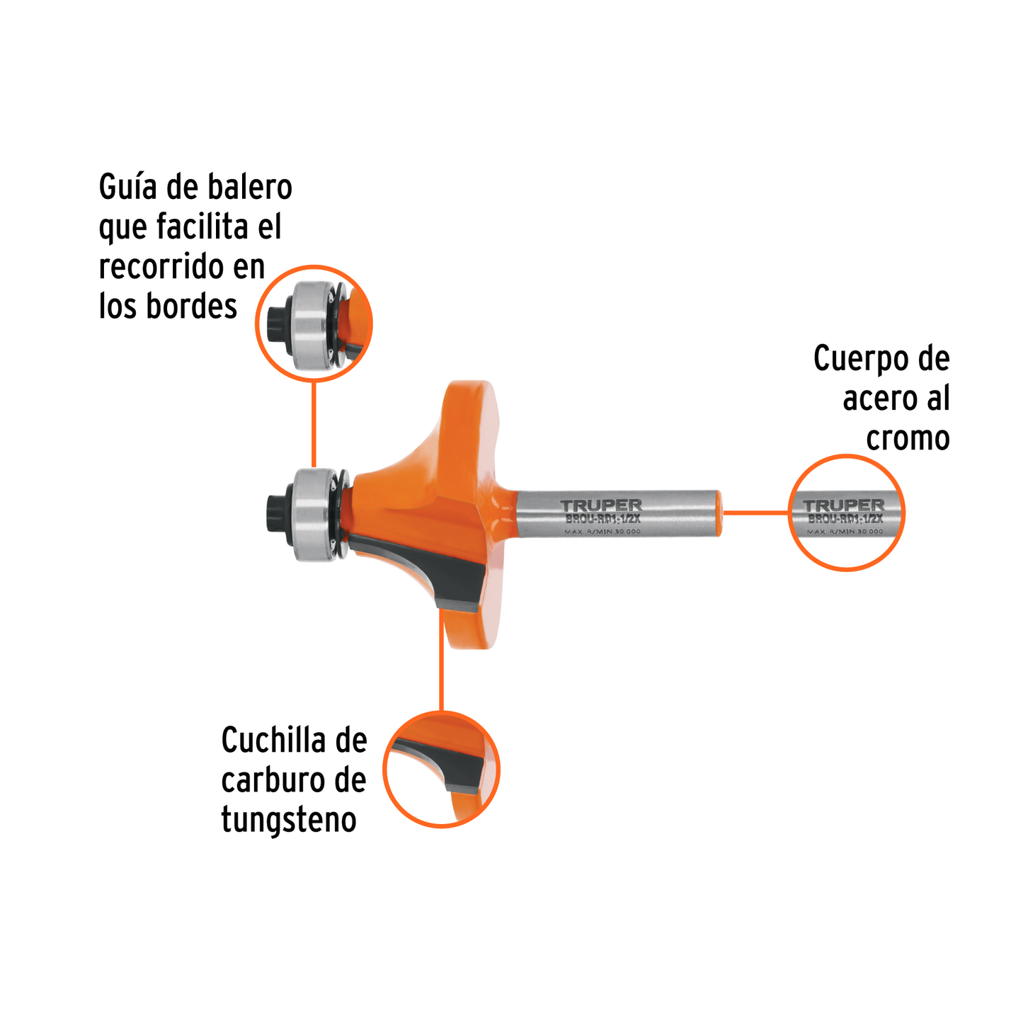 Broca para router redondeado 1-1/2" con balero