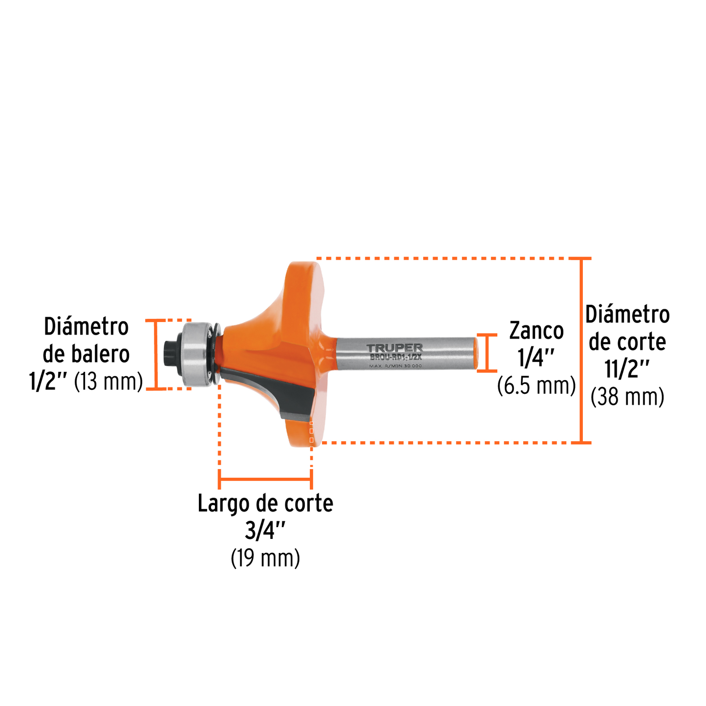 Broca para router redondeado 1-1/2" con balero
