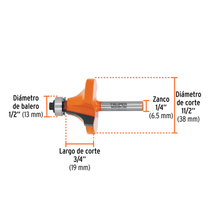 Broca para router redondeado 1-1/2" con balero